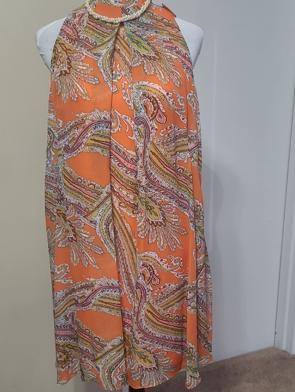 Orange Paisley Halter Dress